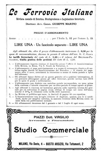 Le ferrovie italiane rivista quindicinale di dottrina, giurisprudenza, legislazione ed amministrazione ferroviaria