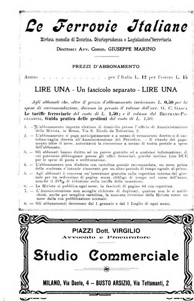 Le ferrovie italiane rivista quindicinale di dottrina, giurisprudenza, legislazione ed amministrazione ferroviaria