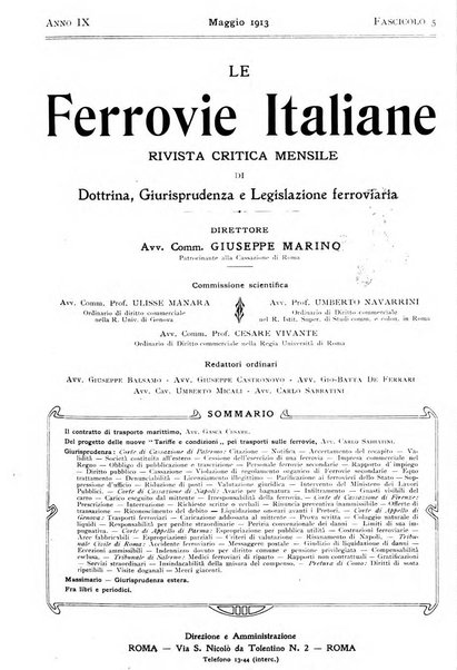 Le ferrovie italiane rivista quindicinale di dottrina, giurisprudenza, legislazione ed amministrazione ferroviaria