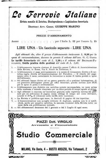 Le ferrovie italiane rivista quindicinale di dottrina, giurisprudenza, legislazione ed amministrazione ferroviaria