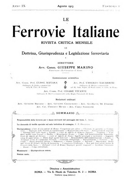 Le ferrovie italiane rivista quindicinale di dottrina, giurisprudenza, legislazione ed amministrazione ferroviaria