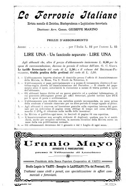 Le ferrovie italiane rivista quindicinale di dottrina, giurisprudenza, legislazione ed amministrazione ferroviaria