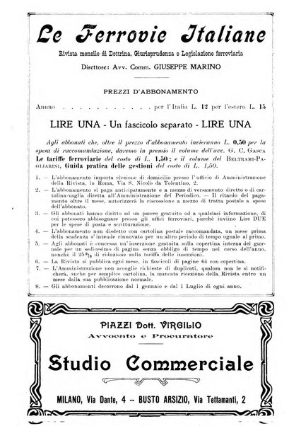 Le ferrovie italiane rivista quindicinale di dottrina, giurisprudenza, legislazione ed amministrazione ferroviaria