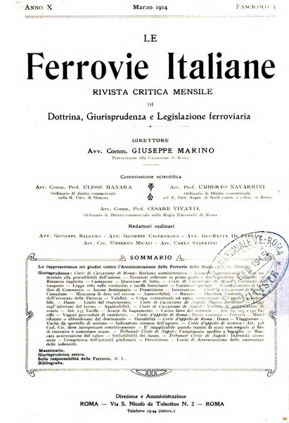 Le ferrovie italiane rivista quindicinale di dottrina, giurisprudenza, legislazione ed amministrazione ferroviaria