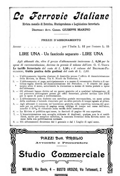 Le ferrovie italiane rivista quindicinale di dottrina, giurisprudenza, legislazione ed amministrazione ferroviaria