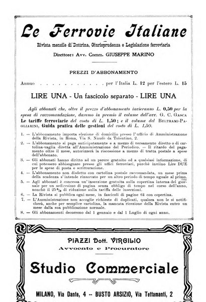 Le ferrovie italiane rivista quindicinale di dottrina, giurisprudenza, legislazione ed amministrazione ferroviaria