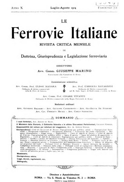 Le ferrovie italiane rivista quindicinale di dottrina, giurisprudenza, legislazione ed amministrazione ferroviaria