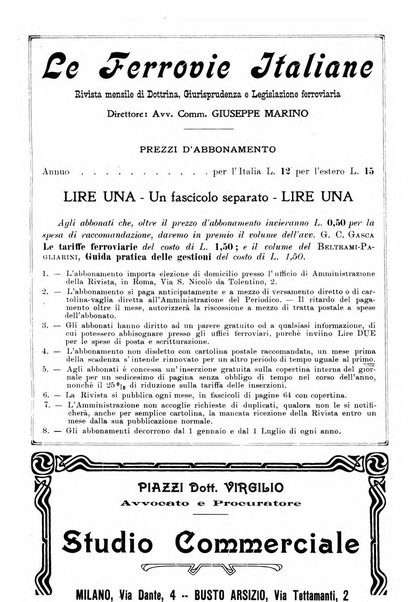 Le ferrovie italiane rivista quindicinale di dottrina, giurisprudenza, legislazione ed amministrazione ferroviaria