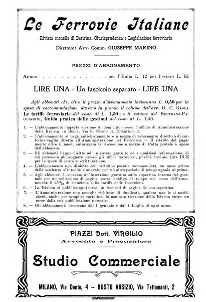 Le ferrovie italiane rivista quindicinale di dottrina, giurisprudenza, legislazione ed amministrazione ferroviaria