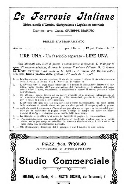 Le ferrovie italiane rivista quindicinale di dottrina, giurisprudenza, legislazione ed amministrazione ferroviaria