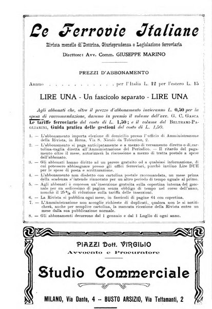 Le ferrovie italiane rivista quindicinale di dottrina, giurisprudenza, legislazione ed amministrazione ferroviaria