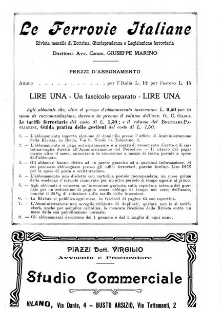 Le ferrovie italiane rivista quindicinale di dottrina, giurisprudenza, legislazione ed amministrazione ferroviaria