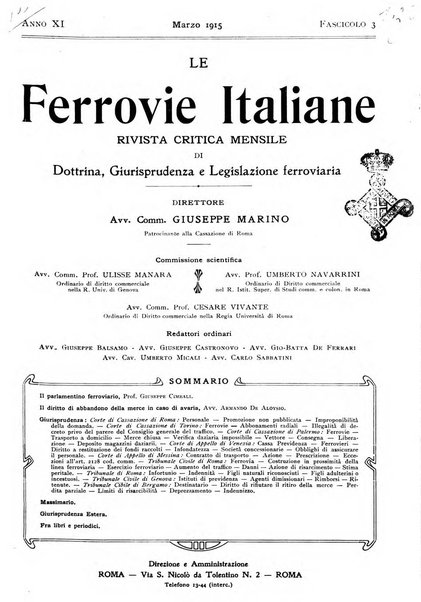 Le ferrovie italiane rivista quindicinale di dottrina, giurisprudenza, legislazione ed amministrazione ferroviaria