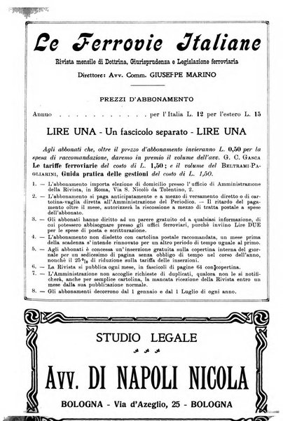 Le ferrovie italiane rivista quindicinale di dottrina, giurisprudenza, legislazione ed amministrazione ferroviaria