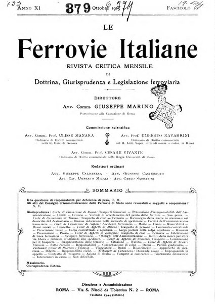 Le ferrovie italiane rivista quindicinale di dottrina, giurisprudenza, legislazione ed amministrazione ferroviaria