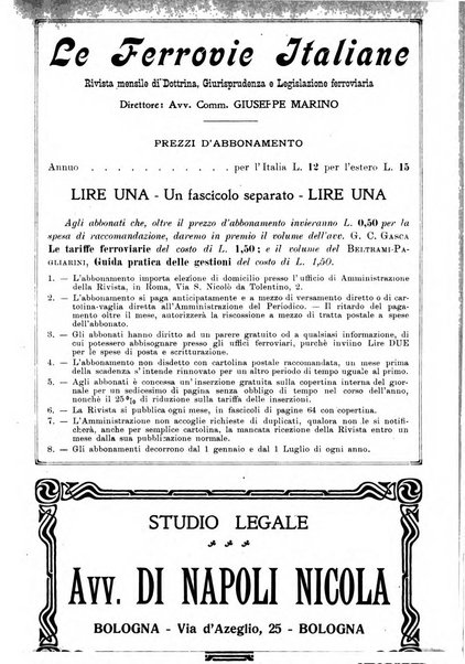 Le ferrovie italiane rivista quindicinale di dottrina, giurisprudenza, legislazione ed amministrazione ferroviaria