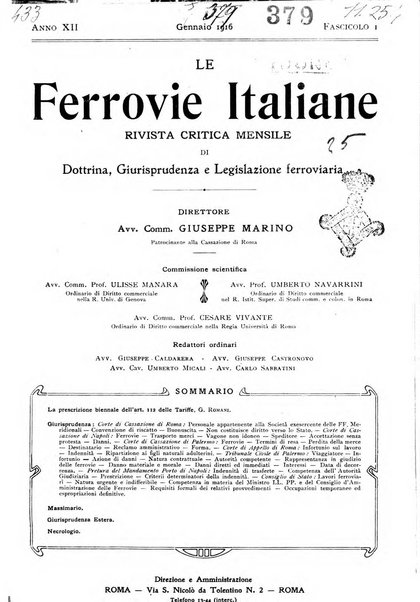 Le ferrovie italiane rivista quindicinale di dottrina, giurisprudenza, legislazione ed amministrazione ferroviaria