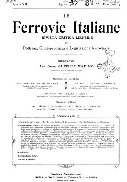 Le ferrovie italiane rivista quindicinale di dottrina, giurisprudenza, legislazione ed amministrazione ferroviaria