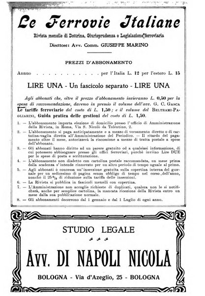 Le ferrovie italiane rivista quindicinale di dottrina, giurisprudenza, legislazione ed amministrazione ferroviaria