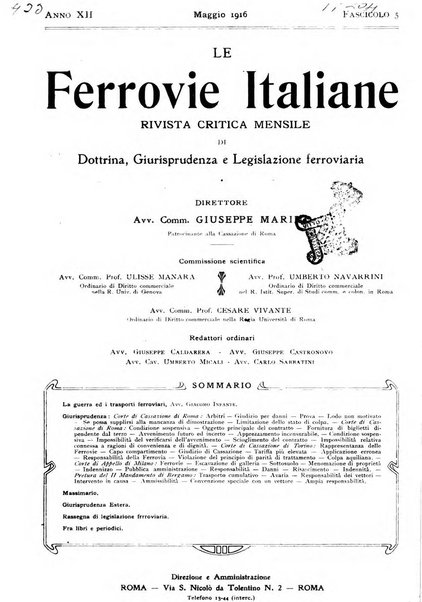 Le ferrovie italiane rivista quindicinale di dottrina, giurisprudenza, legislazione ed amministrazione ferroviaria