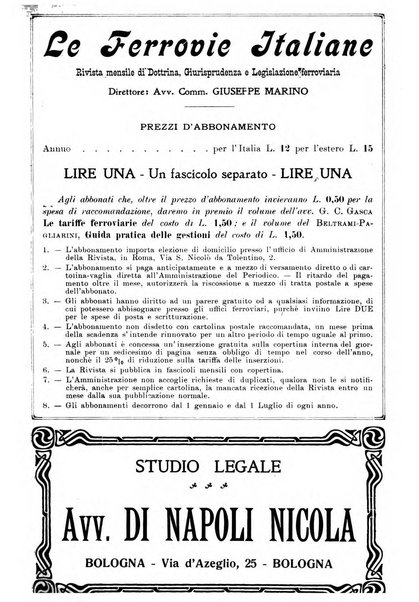 Le ferrovie italiane rivista quindicinale di dottrina, giurisprudenza, legislazione ed amministrazione ferroviaria