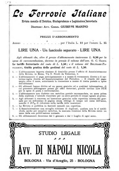 Le ferrovie italiane rivista quindicinale di dottrina, giurisprudenza, legislazione ed amministrazione ferroviaria