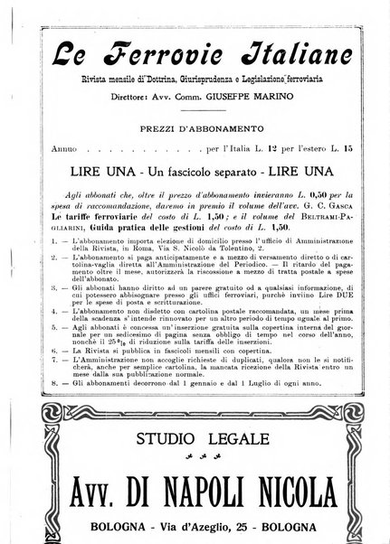 Le ferrovie italiane rivista quindicinale di dottrina, giurisprudenza, legislazione ed amministrazione ferroviaria