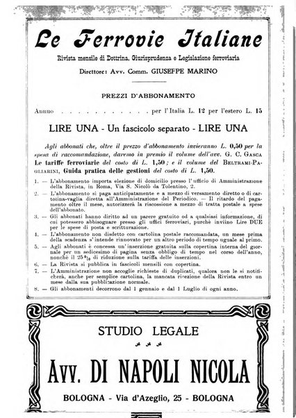 Le ferrovie italiane rivista quindicinale di dottrina, giurisprudenza, legislazione ed amministrazione ferroviaria