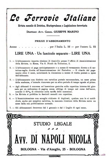 Le ferrovie italiane rivista quindicinale di dottrina, giurisprudenza, legislazione ed amministrazione ferroviaria