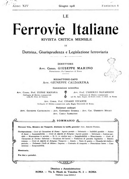 Le ferrovie italiane rivista quindicinale di dottrina, giurisprudenza, legislazione ed amministrazione ferroviaria