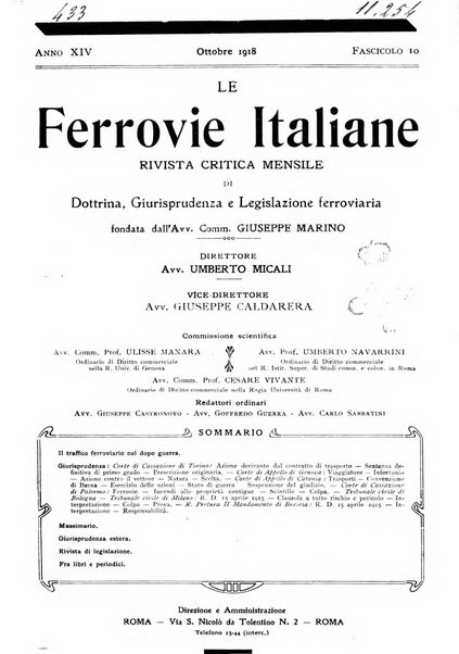 Le ferrovie italiane rivista quindicinale di dottrina, giurisprudenza, legislazione ed amministrazione ferroviaria