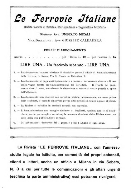 Le ferrovie italiane rivista quindicinale di dottrina, giurisprudenza, legislazione ed amministrazione ferroviaria