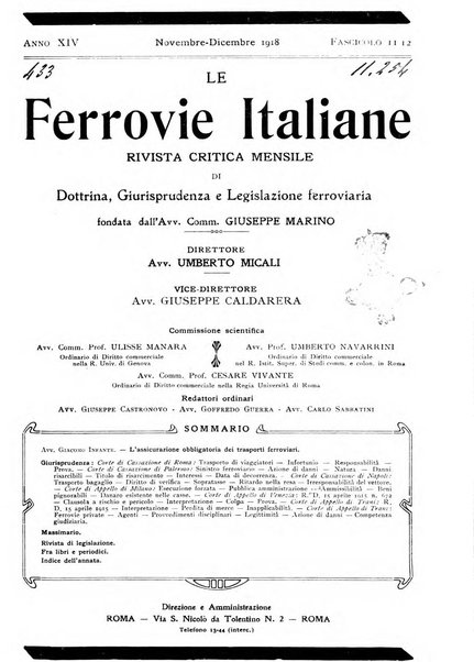 Le ferrovie italiane rivista quindicinale di dottrina, giurisprudenza, legislazione ed amministrazione ferroviaria