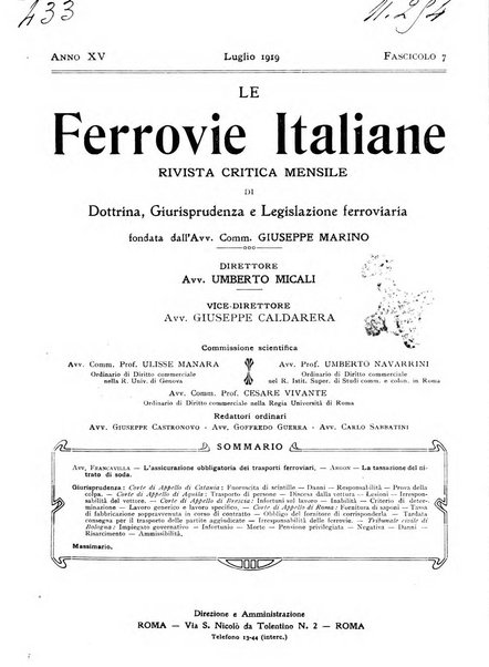 Le ferrovie italiane rivista quindicinale di dottrina, giurisprudenza, legislazione ed amministrazione ferroviaria