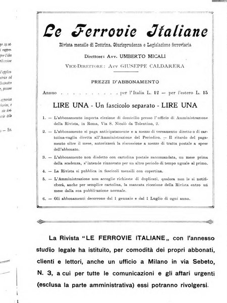 Le ferrovie italiane rivista quindicinale di dottrina, giurisprudenza, legislazione ed amministrazione ferroviaria