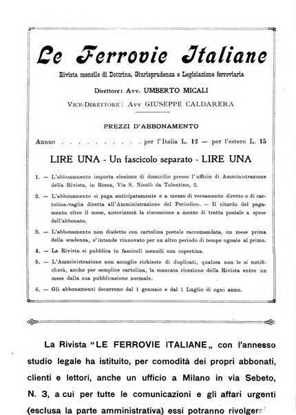 Le ferrovie italiane rivista quindicinale di dottrina, giurisprudenza, legislazione ed amministrazione ferroviaria