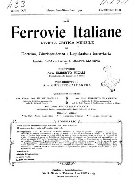 Le ferrovie italiane rivista quindicinale di dottrina, giurisprudenza, legislazione ed amministrazione ferroviaria