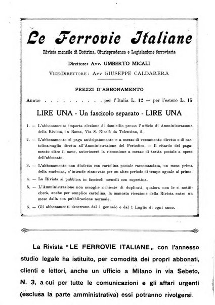 Le ferrovie italiane rivista quindicinale di dottrina, giurisprudenza, legislazione ed amministrazione ferroviaria