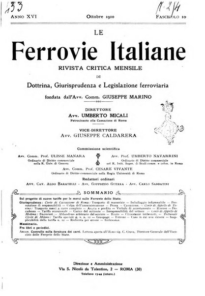 Le ferrovie italiane rivista quindicinale di dottrina, giurisprudenza, legislazione ed amministrazione ferroviaria