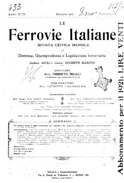 Le ferrovie italiane rivista quindicinale di dottrina, giurisprudenza, legislazione ed amministrazione ferroviaria