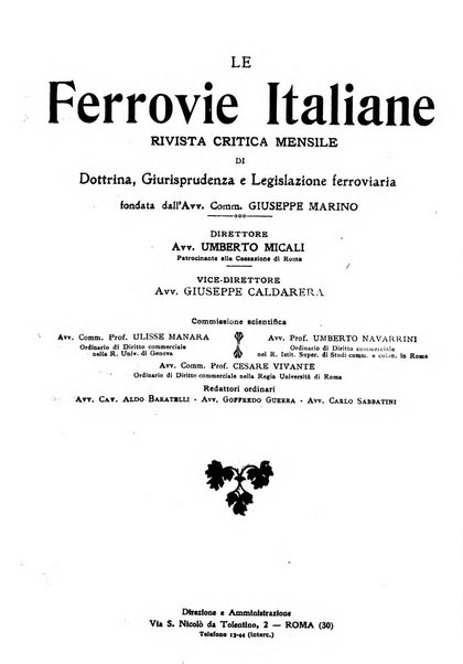 Le ferrovie italiane rivista quindicinale di dottrina, giurisprudenza, legislazione ed amministrazione ferroviaria