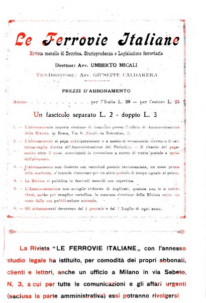 Le ferrovie italiane rivista quindicinale di dottrina, giurisprudenza, legislazione ed amministrazione ferroviaria