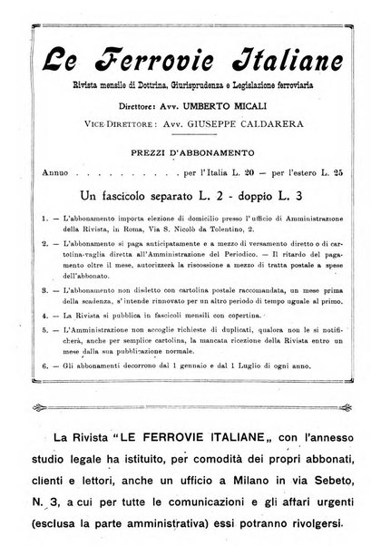 Le ferrovie italiane rivista quindicinale di dottrina, giurisprudenza, legislazione ed amministrazione ferroviaria