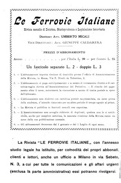 Le ferrovie italiane rivista quindicinale di dottrina, giurisprudenza, legislazione ed amministrazione ferroviaria