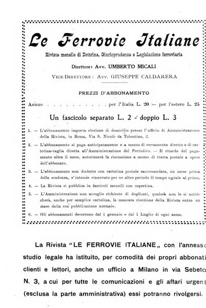 Le ferrovie italiane rivista quindicinale di dottrina, giurisprudenza, legislazione ed amministrazione ferroviaria