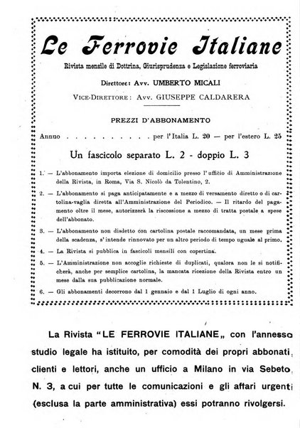 Le ferrovie italiane rivista quindicinale di dottrina, giurisprudenza, legislazione ed amministrazione ferroviaria