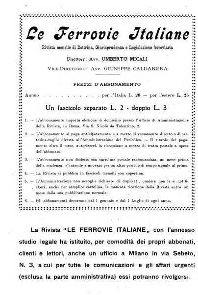 Le ferrovie italiane rivista quindicinale di dottrina, giurisprudenza, legislazione ed amministrazione ferroviaria