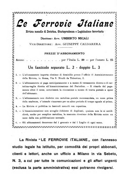 Le ferrovie italiane rivista quindicinale di dottrina, giurisprudenza, legislazione ed amministrazione ferroviaria