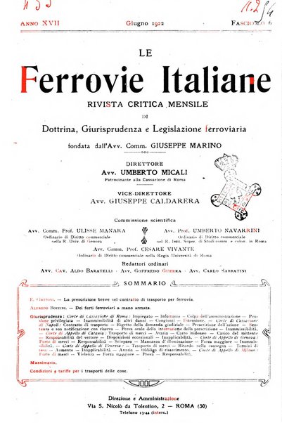 Le ferrovie italiane rivista quindicinale di dottrina, giurisprudenza, legislazione ed amministrazione ferroviaria