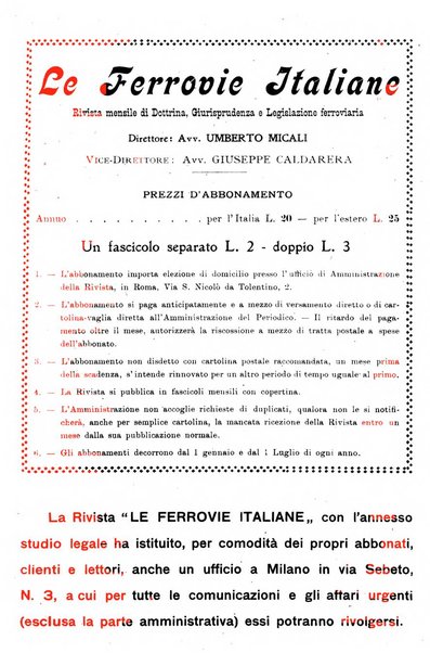 Le ferrovie italiane rivista quindicinale di dottrina, giurisprudenza, legislazione ed amministrazione ferroviaria